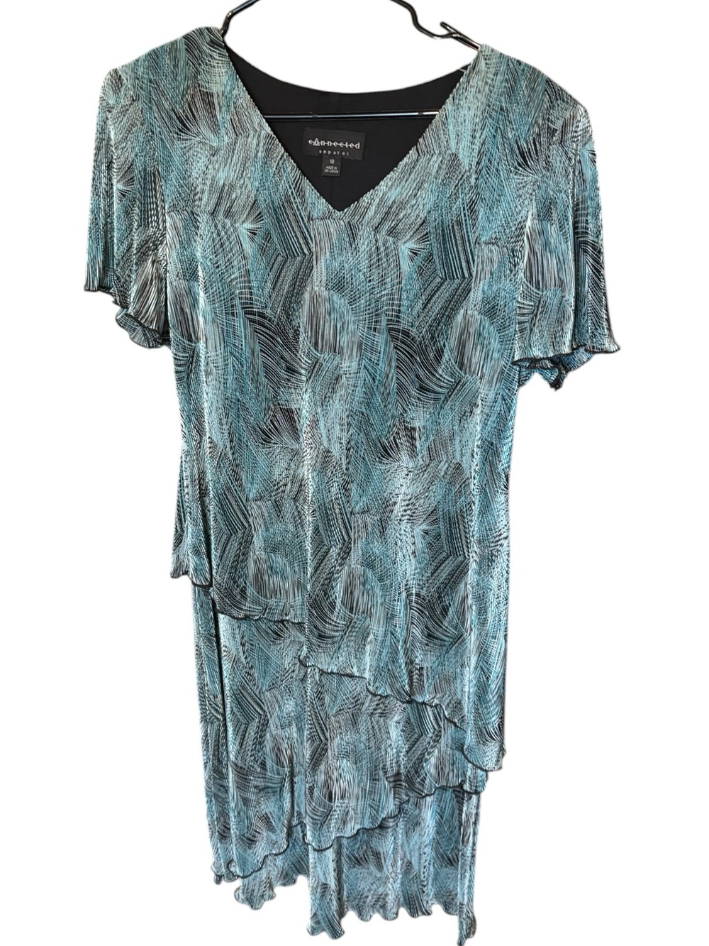 connected apparel Teal-Black Layered V-Neck High-Low Dress